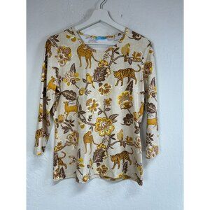 J. McLaughlin 3/4 Sleeve Catalina Cloth Top Animal Safari Preppy Cottage Large